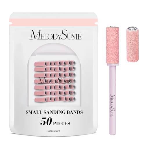 MelodySusie 50 Pcs 180 Grit Pink Nail Drill Bits with Mandrel
