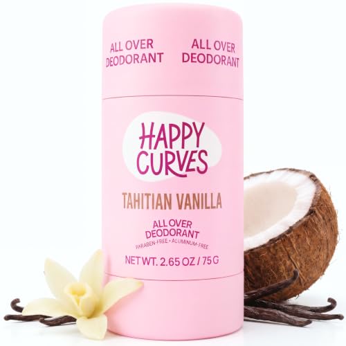 HAPPY CURVES Whole Body Deodorant for Women - Aluminum-Free, Tahitian Vanilla Scent, Long Lasting Odor Control