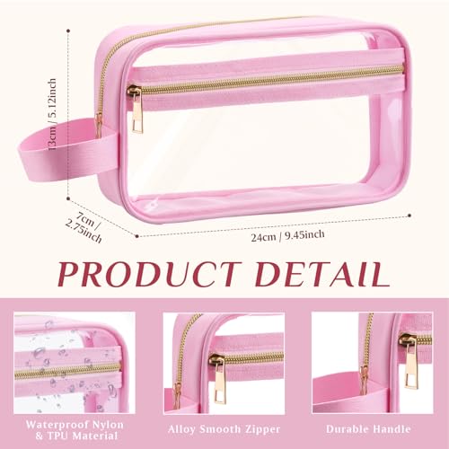 Pinkunn 3-Pack Clear Makeup Bags - TSA Approved Toiletry Bags (Blue, Purple, Pink)