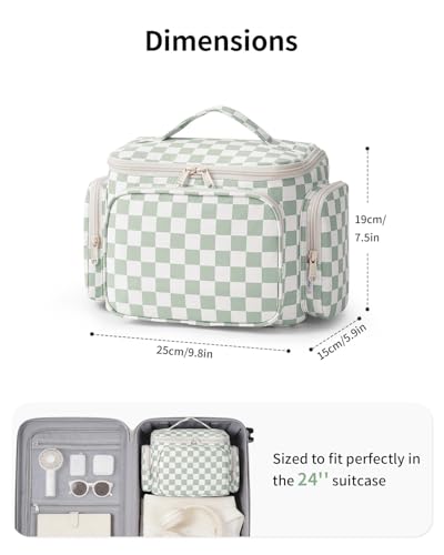 Narwey Hanging Toiletry Bag for Women - A-Green Checkerboard Makeup Organizer