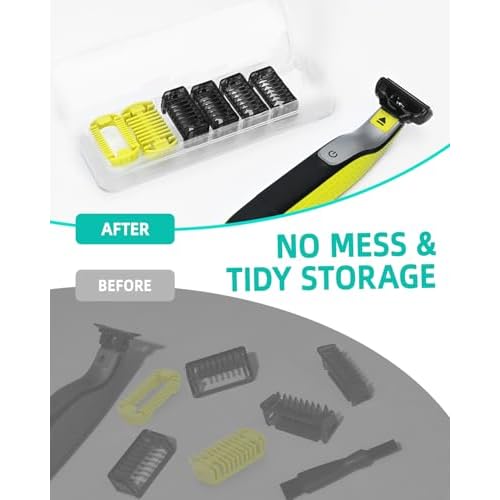 Guard Combs Kit with Case Compatible with Philips Norelco OneBlade Handles, 1/2/3/5mm Guide Combs, 0/3mm Body Comb and Protective Cap for Electric Shaver Accessories for Men (7 Pcs)