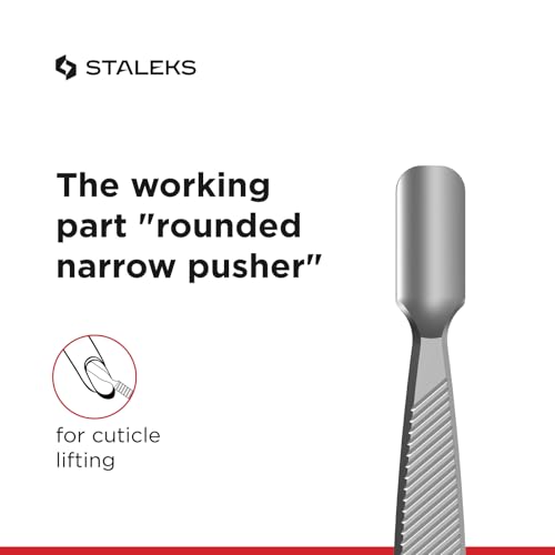 Staleks Classic Silver Pusher Set – Flat Handle with Round Pusher & Hatchet Cleaner, Stainless Steel Nail Tool