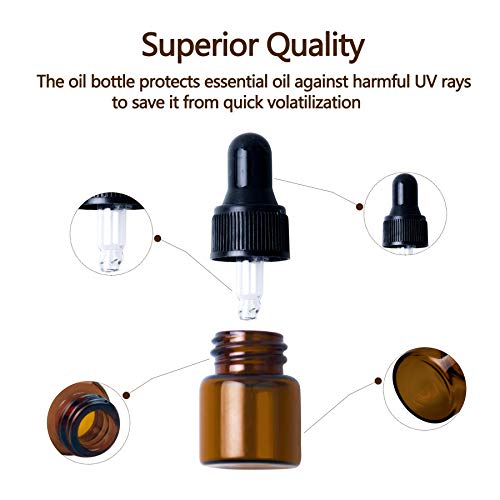 Easeen Amber 5ML Dropper Bottles 50pcs with Plastic Droppers for Essential Oils & Perfumes