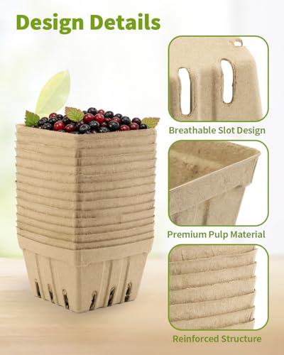 30 Pack Natural Pulp Berry Baskets - Vented Produce Containers