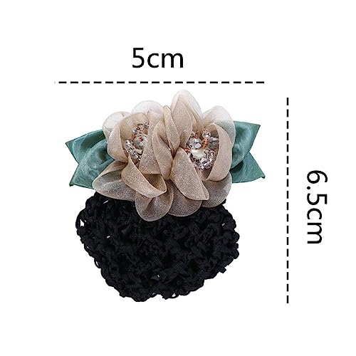 2Pcs Floral Hair Bun Cover Net with Spring Clips for Professional Work