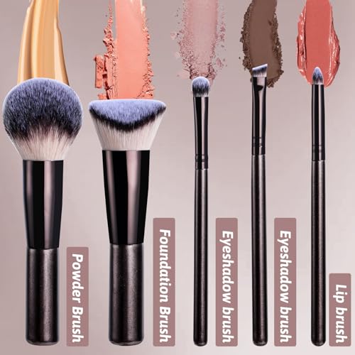 BS-MALL 7-Piece Travel Makeup Brush Set with Triangle Puff and Travel Bag