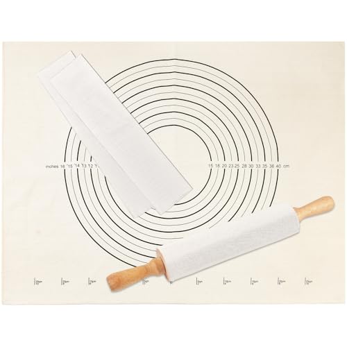 Pastry Baking Set - 25" Cotton Canvas Cloth & 2 Rolling Pin Covers