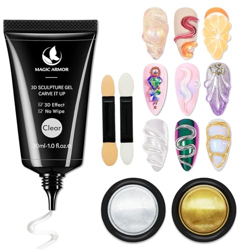 3D Nail Gel and Chrome Powder Kit - Sculpting Gel for Nail Art