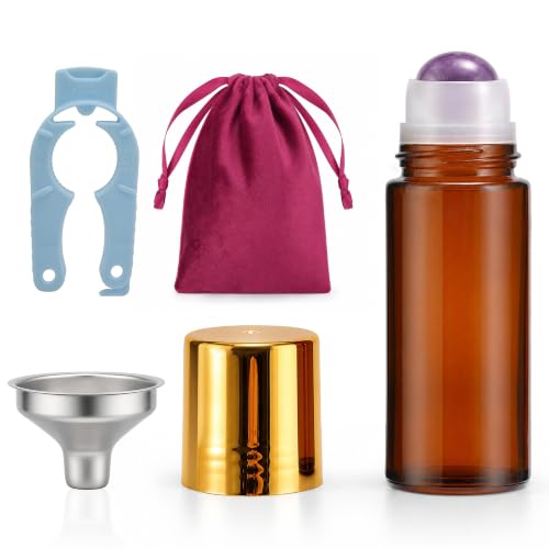 Purple Rose Quartz Roller Ball Perfume Bottle - 50ml Amber Glass