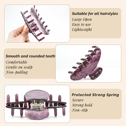 MAORULU 4-Inch Purple Glitter Hair Claw Clip for Women
