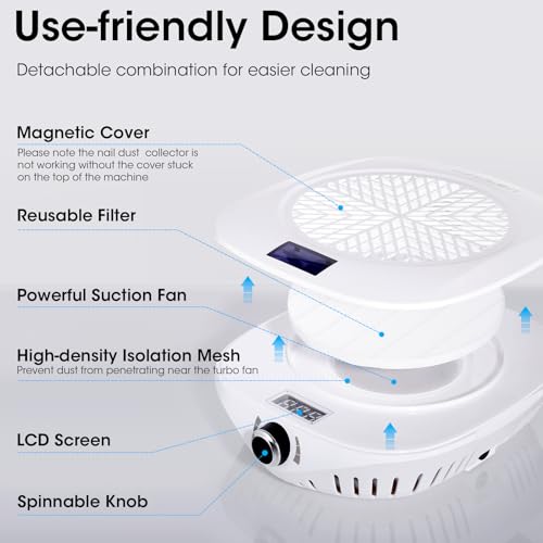 Gellen Nail Dust Collector with LED Display, 4000RPM Suction Fan for Salon & Home Use