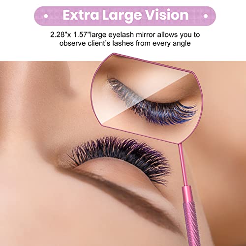 Pink Large Lash Mirror for Eyelash Extensions with Storage Bag - Detachable & Stainless Steel
