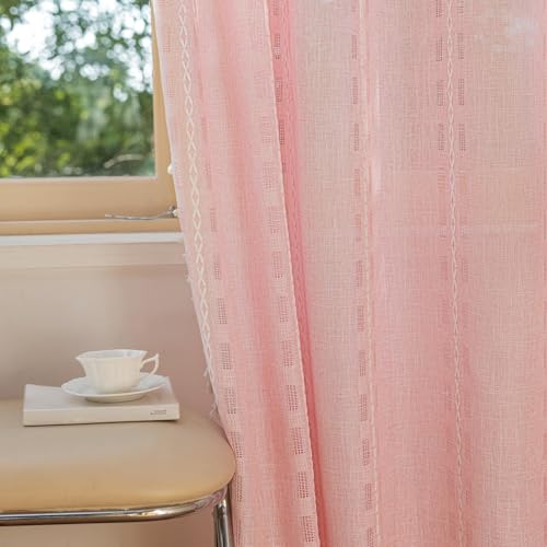 Sutuo Home Pink Boho Curtains 84" Long with Tassels - Light Filtering Drape for Bedroom & Living Room