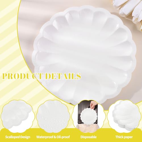 30 Pcs White Scalloped Paper Plates - Heavy Duty Disposable Party Plates