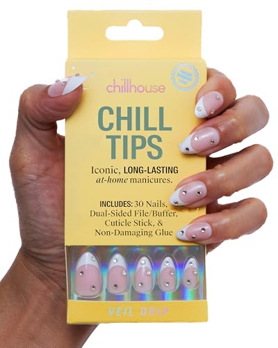 Chillhouse Veil Drip French Tip Press-On Nails Kit - Almond, 30 Shapes & Sizes, 2 Weeks Wear, Reusable, Women-Owned Beauty