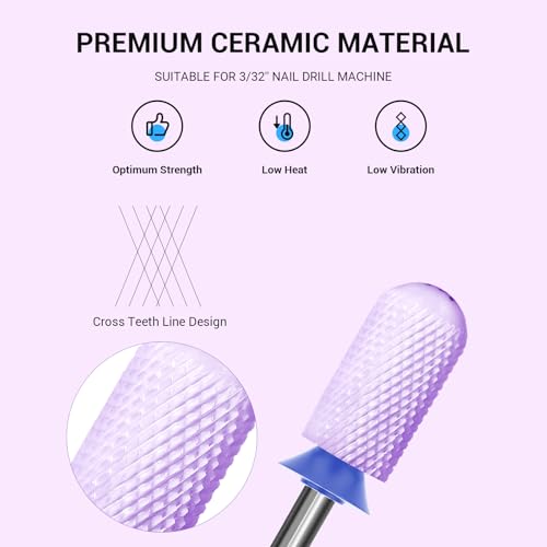 MelodySusie Medium-M Purple Ceramic Nail Drill Bit - Large Round Top, Manicure & Pedicure