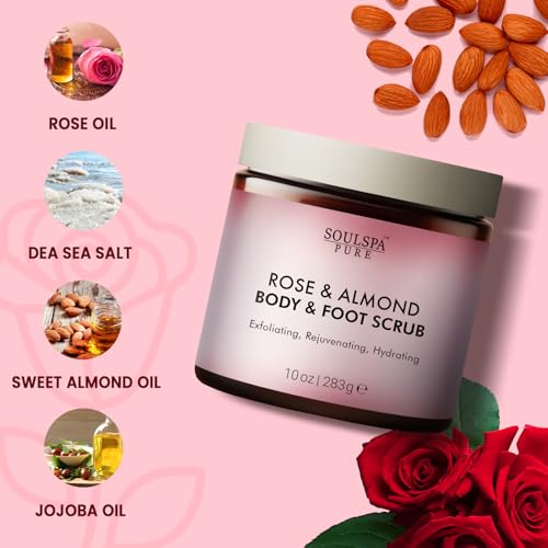 Rose & Almond Body and Foot Scrub with Dead Sea Salt - 10 oz