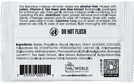 Makeup Remover Wipes - Alcohol-Free Vitamin E Facial Cleansing Wipes for Sensitive Skin | 50 Individually Wrapped Travel-Friendly Wipes