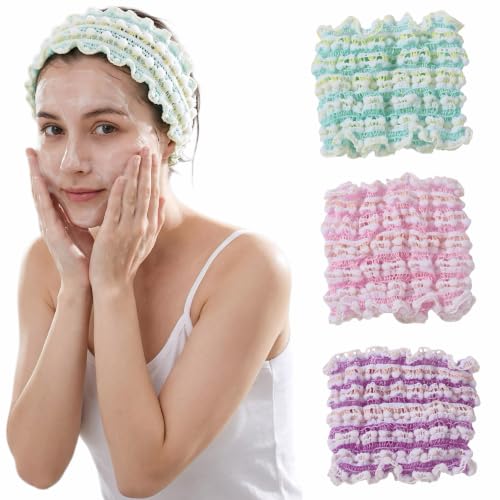 3 Pack Wide Elastic Headbands for Women - Face Washing, Makeup & Spa