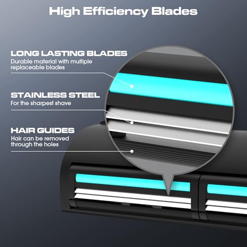 ZOMU Back Shavers for Men:Back Hair Shaver and Body Shavers for Men with Safety Blade Technology & Ergonomic DIY Long Handle, Wet or Dry Shaving - Blue (Replaceable 8PCS 3.5inch Blades Included)