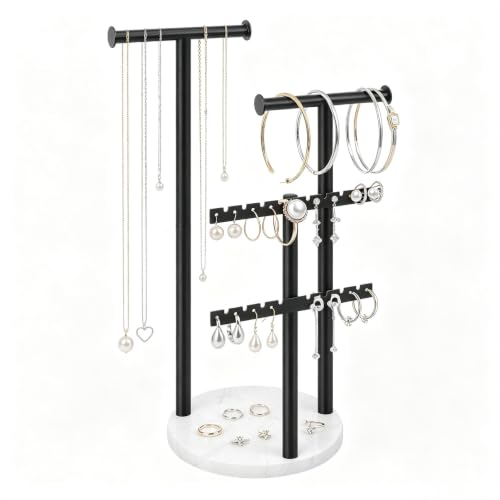 Jewelry Organizer Stand with Marble Base - 3-Tier Necklace Holder