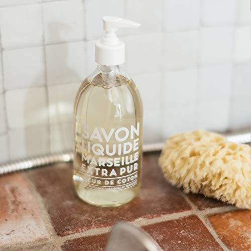 Compagnie de Provence Extra Pure Liquid Soap - Cotton Flower Scent | 16.7 Fl Oz Glass Pump Bottle