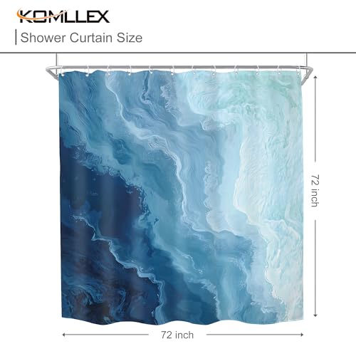 KOMLLEX Blue Ocean Wave Shower Curtain - 72x72 Inches, Waterproof Polyester
