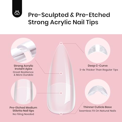 Beetles Tipex Medium Stiletto Nail Tips - 192pcs, No Builder Gel Needed