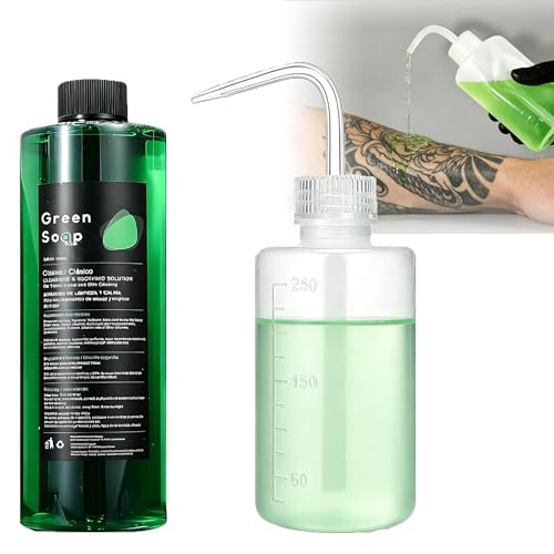 TONBAO Tattoo Green Soap Kit with 16.9oz Concentrated Cleaner & Squeeze Bottle