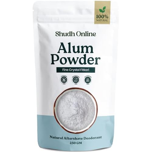 Shudh Online Alum Powder for Skin, Piedra de Alumbre en Polvo (8.8 oz - 250g), Fitkari Alum Stone for Face, Granulado Alumbre para Lavado Intimo, Tawas Allum Salt Spice