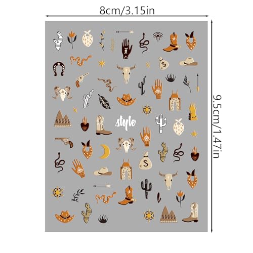 Retro Cowboy Nail Art Stickers - 2 Sheets of Self-Adhesive Decals