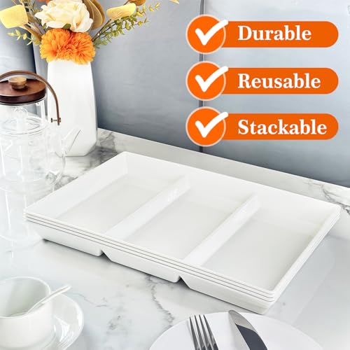 Divided Serving Tray Platter - 2 Pack, 15" x 10" White Plastic Trays