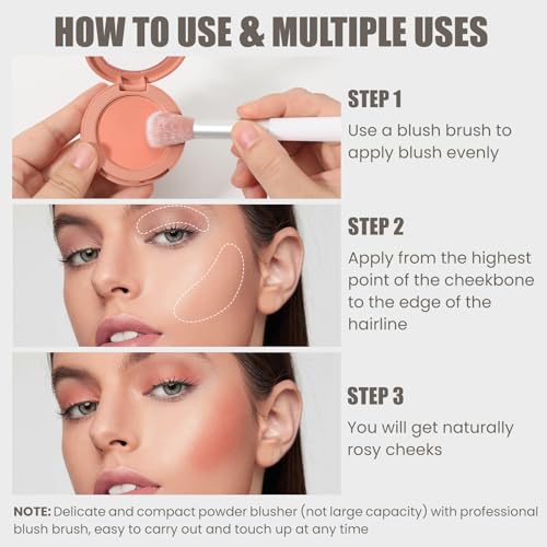 Peach Orange Matte Powder Blush Palette with Brush - Lightweight & Blendable