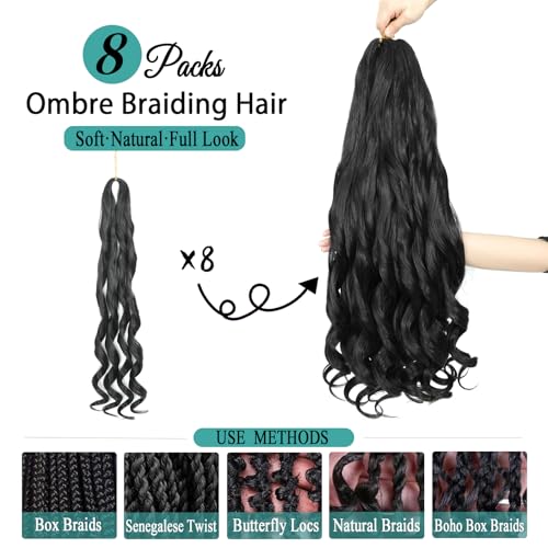 French Curl Braiding Hair Extensions 8 Packs 26 Inch 1B