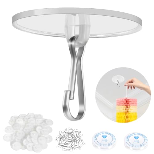 50-Pack Self-Adhesive Ceiling Hooks with 160ft Fishing Line