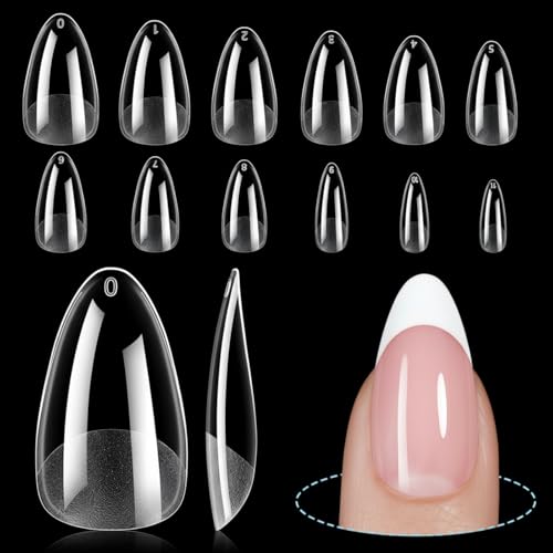 TOMICCA Medium Almond Nail Tips - 192 Pcs Acrylic Gel Tips