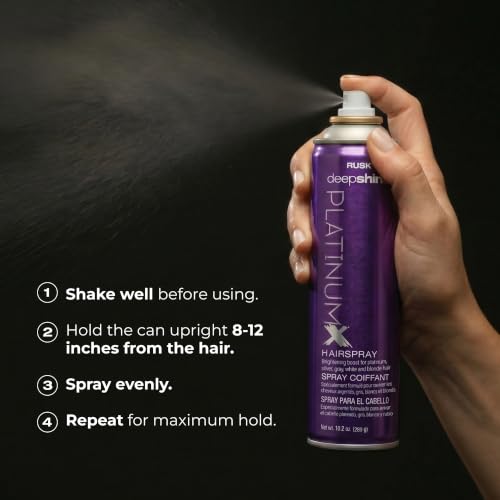 RUSK Deepshine PlatinumX Hairspray - Fast-Drying, Frizz Control, Violet Toning for Blonde & Silver Hair, 10.2 oz