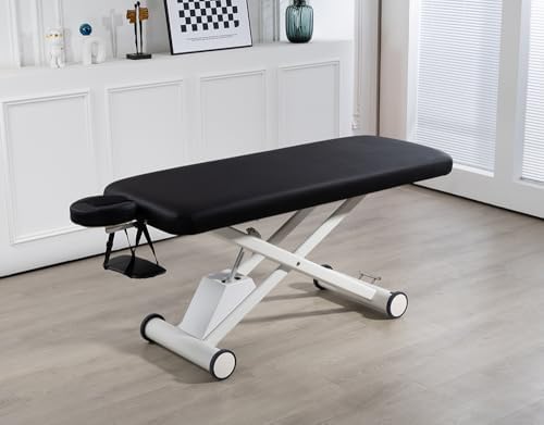 Electric Massage Table - Professional Height Adjustable Design | Navy Blue Cushion, White Frame