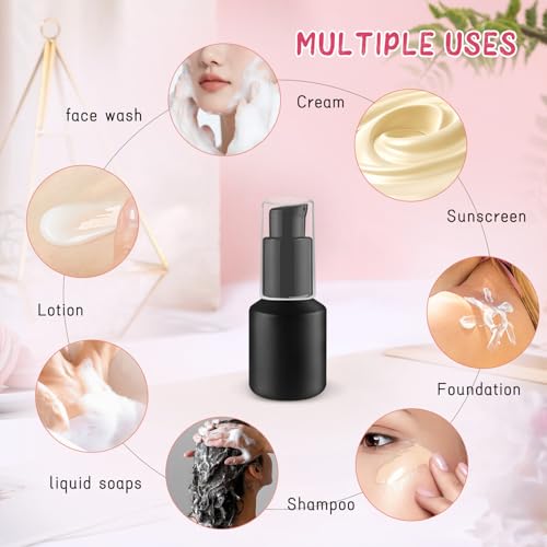Wresty 6 Pcs 15ml Glass Pump Bottles - Refillable Cosmetic Dispenser (Black)