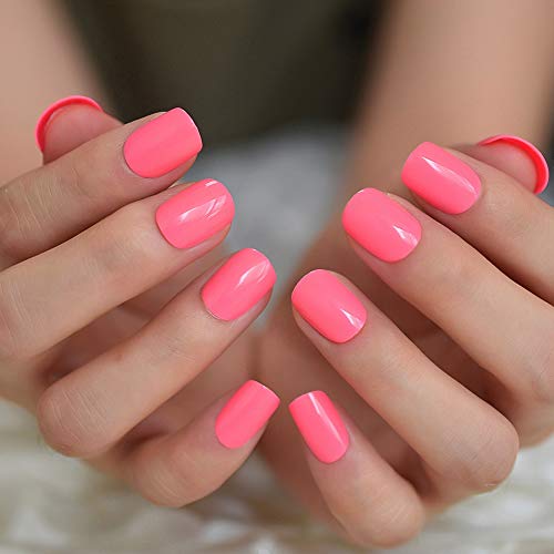 Glossy Watermelon Pink Press-On Nails - 24 Full Cover Short Set
