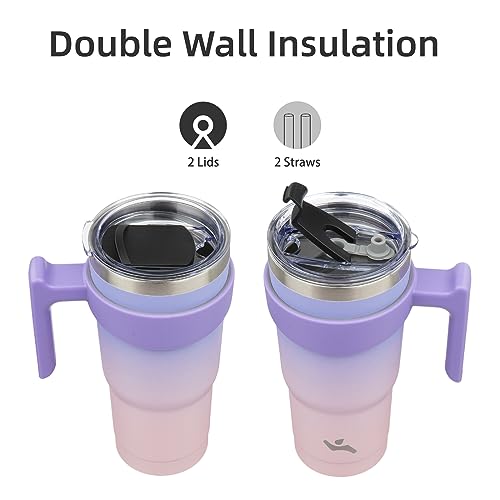 Konokyo 20 oz Insulated Tumbler with Handle & Straw | BPA-Free Pastel Sunset