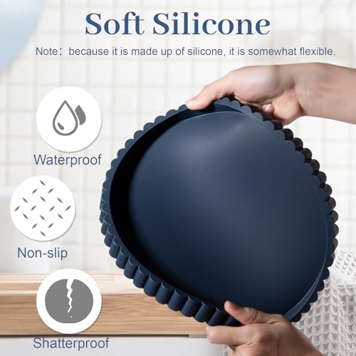 9" Dark Blue Silicone Bathroom Tray - Non-Slip Organizer for Perfume & Soap