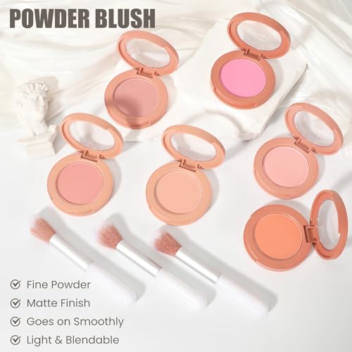 Peach Orange Matte Powder Blush Palette with Brush - Lightweight & Blendable