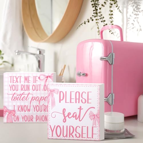 Farmhouse Bathroom Signs - 2 Pcs Please Seat Yourself Wall Art