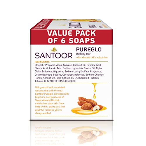 Santoor Glycerine PureGlo Soap 125g - Pack of 6 Bars