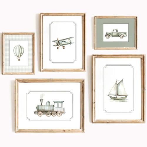 Vintage Vehicle Canvas Wall Art Set for Kids - 8x10 Inch