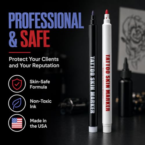 Element Tattoo Supply 6 Pack Body Markers in Red & Purple - Bold Tip Skin Pens for Temporary Tattoos & Body Art