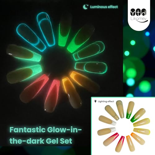 YTD Likomey Glow in the Dark Gel Nail Polish Set - 8 Colors with Base & Top Coat