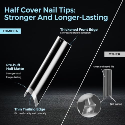 TOMICCA 2XL Extra Long Square Nail Tips - No C Curve Flat Nail Extensions