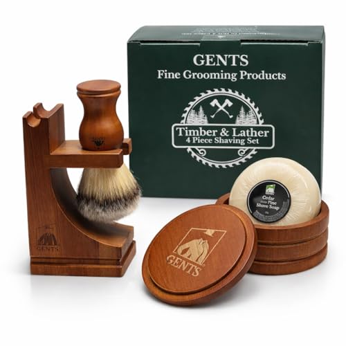 G.B.S GENTS Men's Classic Wooden Shaving Set with Shaving Brush, Wooden Stand and 3.5 Inches Diameter Shaving Soap Bowl